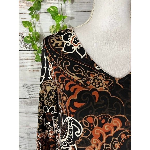 Nina Leonard Tunic Dress sz Small Black Brown Paisley Lace Boho Wedding Dinner - Picture 5 of 13